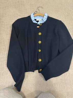 Classic Black Knit Cardigan with Gold Buttons